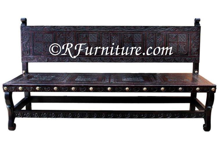 hand tooled leather bench