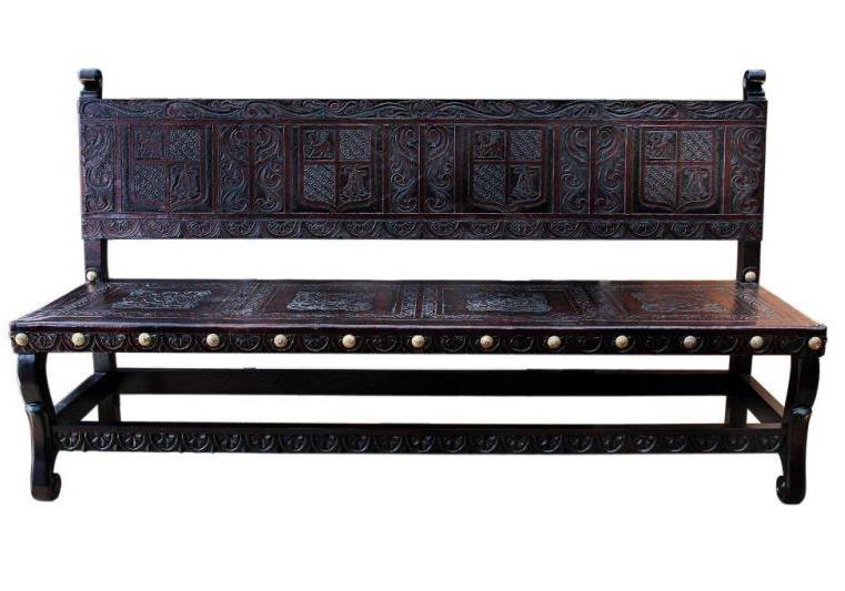 Hand Tooled Leather Bench, family crest