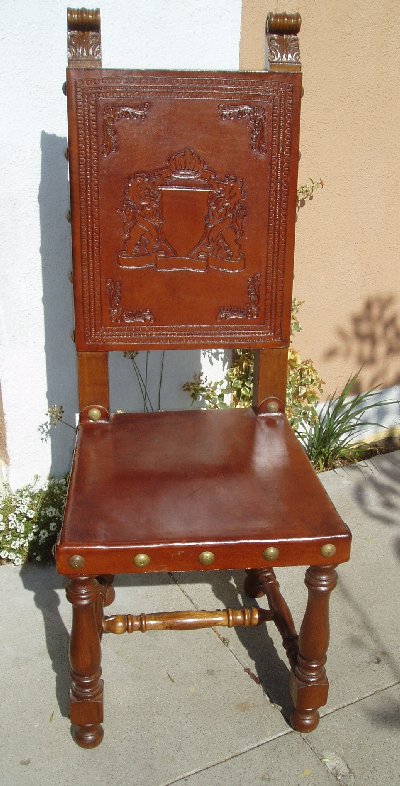 hand tooled leather chair family crest