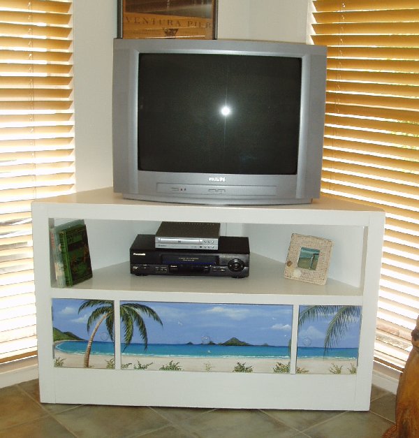hand painted media cabinet
