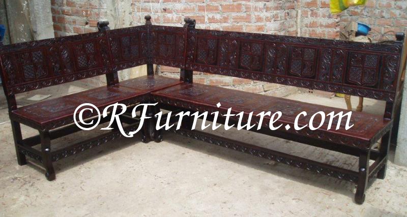 hand tooled leather corner bench
