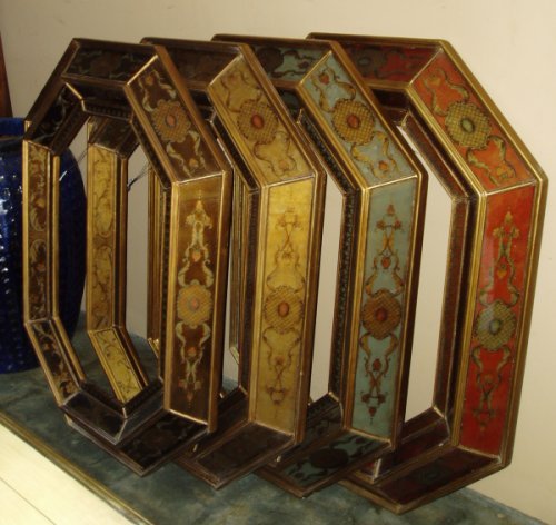octagonal reverse painted glass mirrors, Peruvian Mirrors